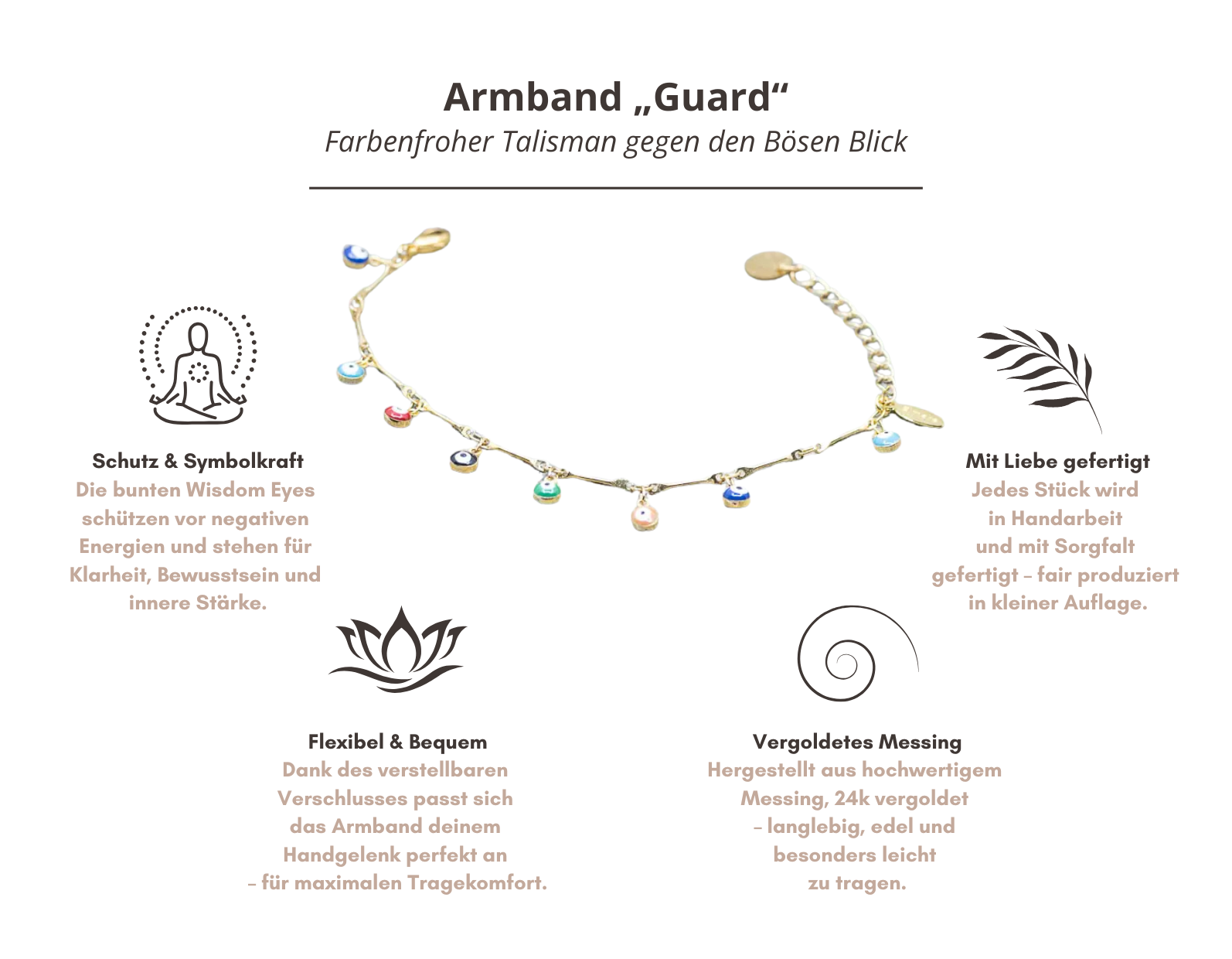 Armband Guard – 24k vergoldet mit farbigen Wisdom Eyes