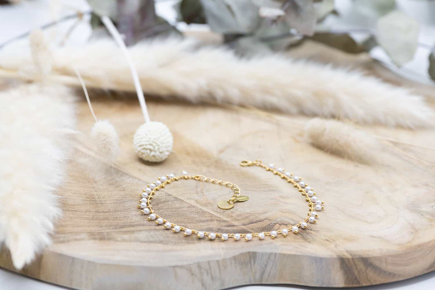 Fusskette Messing Vergoldet 24k mit Perlen