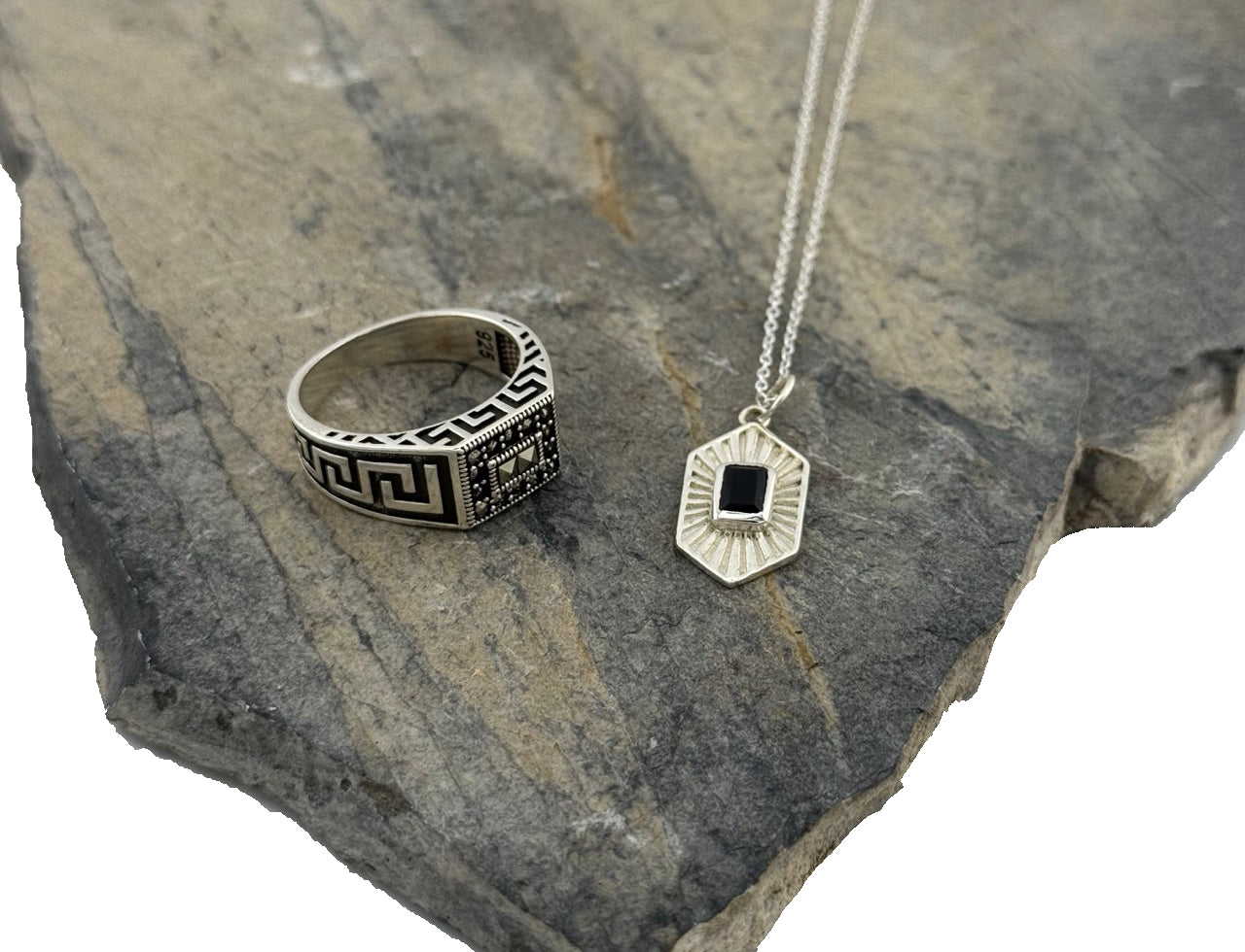 Herren Halskette Silber Onyx