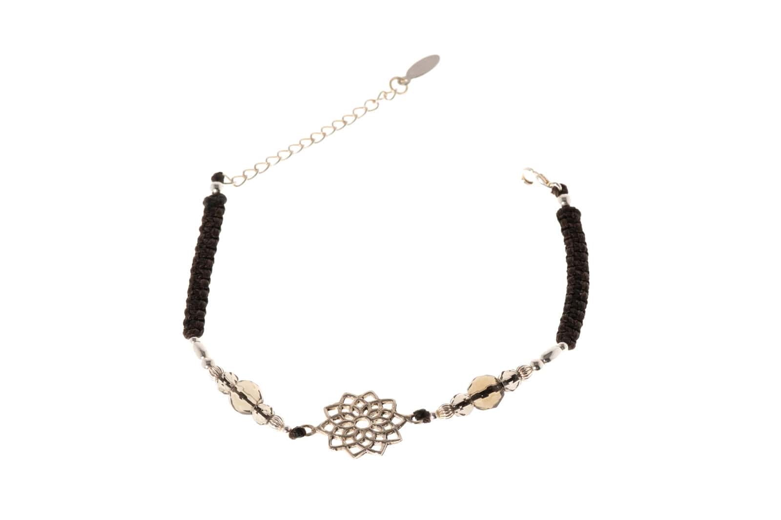 Makramee Armband Kronen-Chakra mit Halbedelstein Rauchquarz in Silber 925