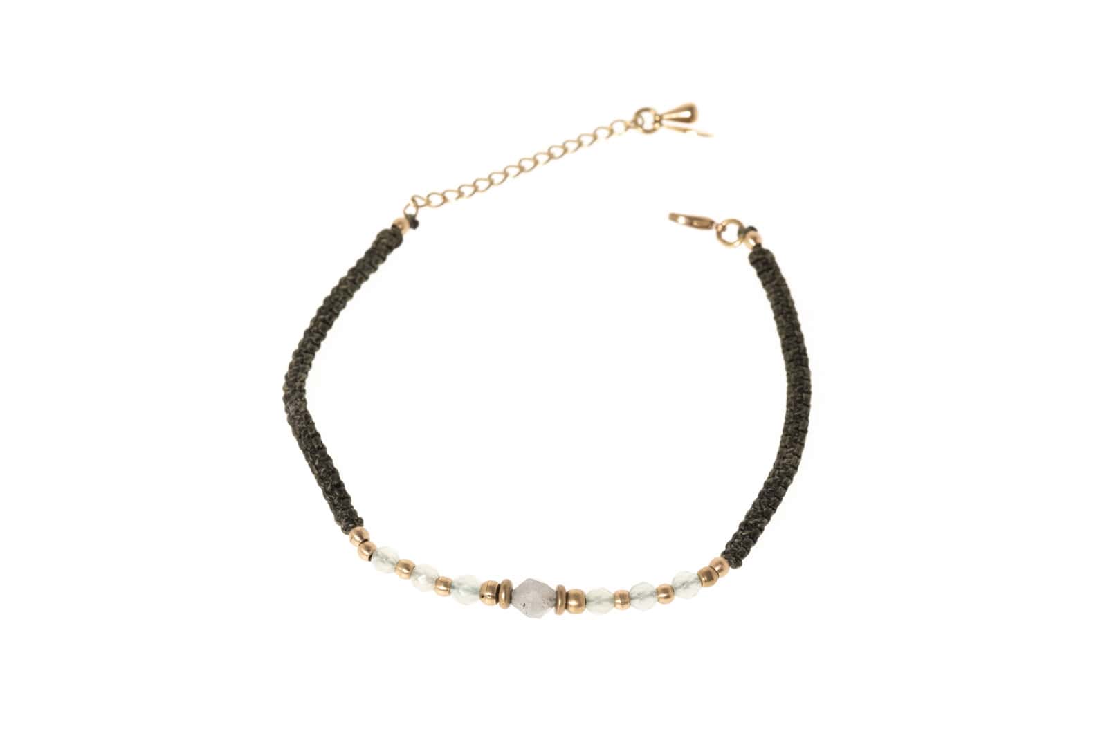 Makramee Armband mit Messing und Halbedelstein Labradorit und Aventurin