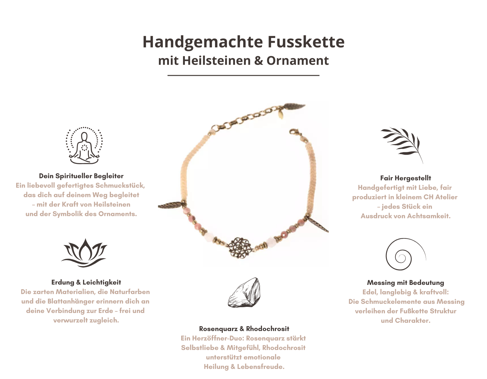 Fusskette mit Rosenquarz und Rhodochrosit