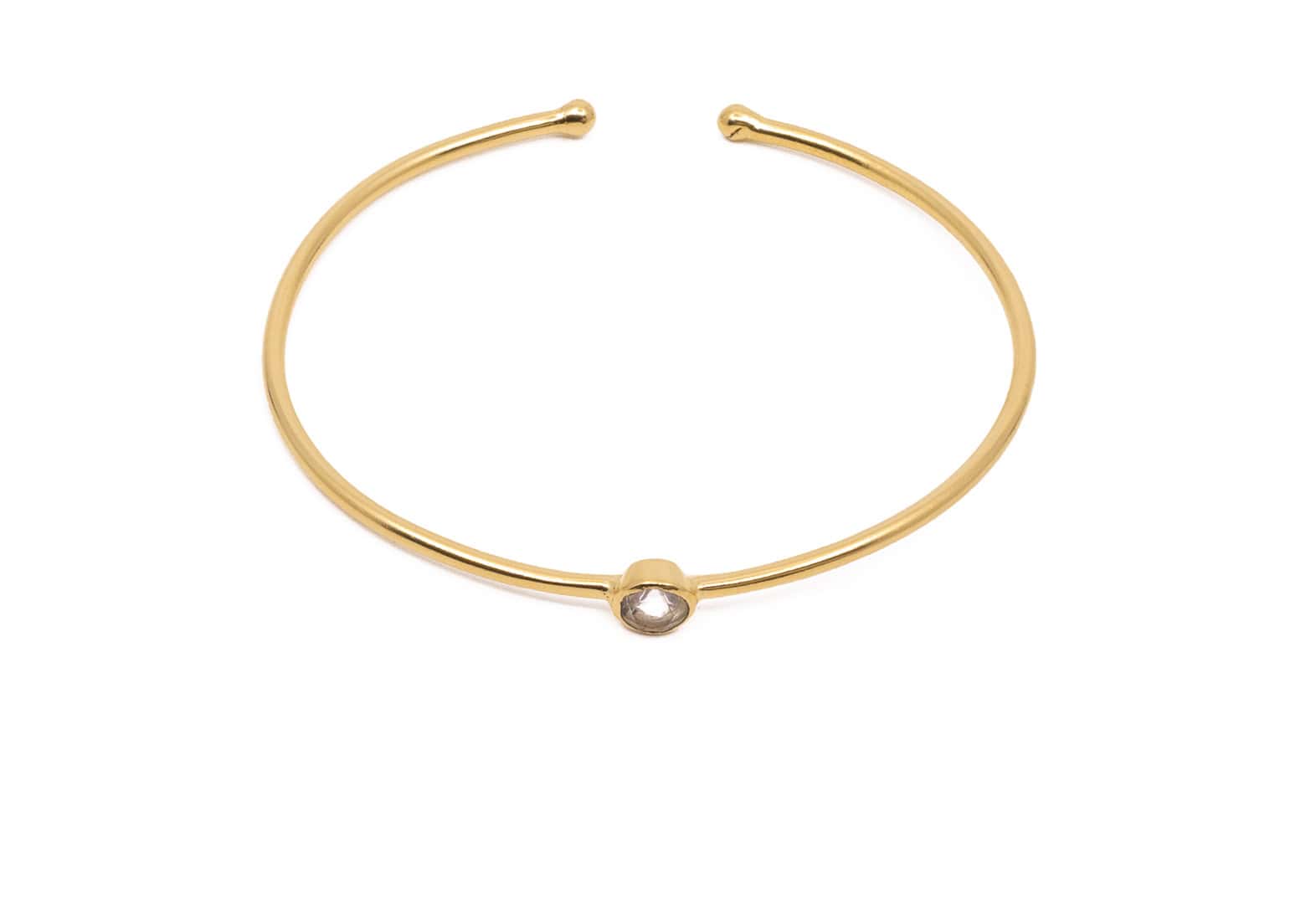 Bangle / Armreif aus Messing Vergoldet mit Halbedelstein Rosenquarz