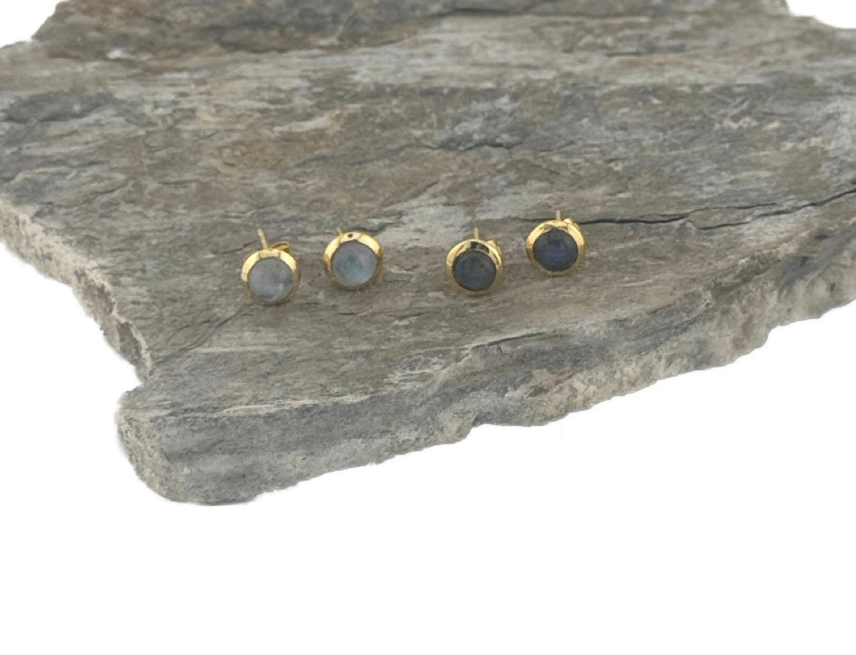 Soul Stud Earrings with Moonstone or Labradorite