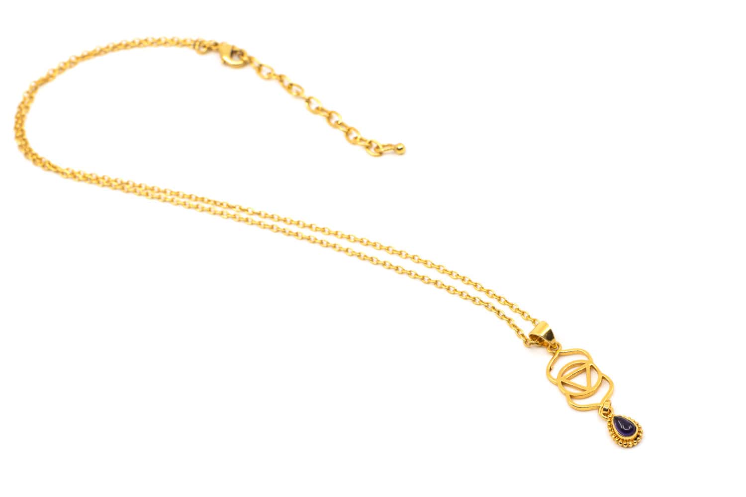 Halskette aus Messing 24k Vergoldet mit dem 3 Auge Chakra Symbol Anhänger