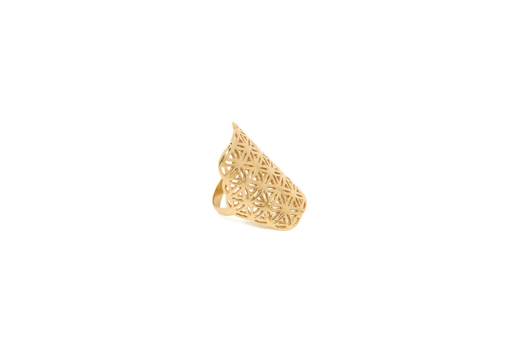 Fingerring Blume des Lebens Messing Vergoldet