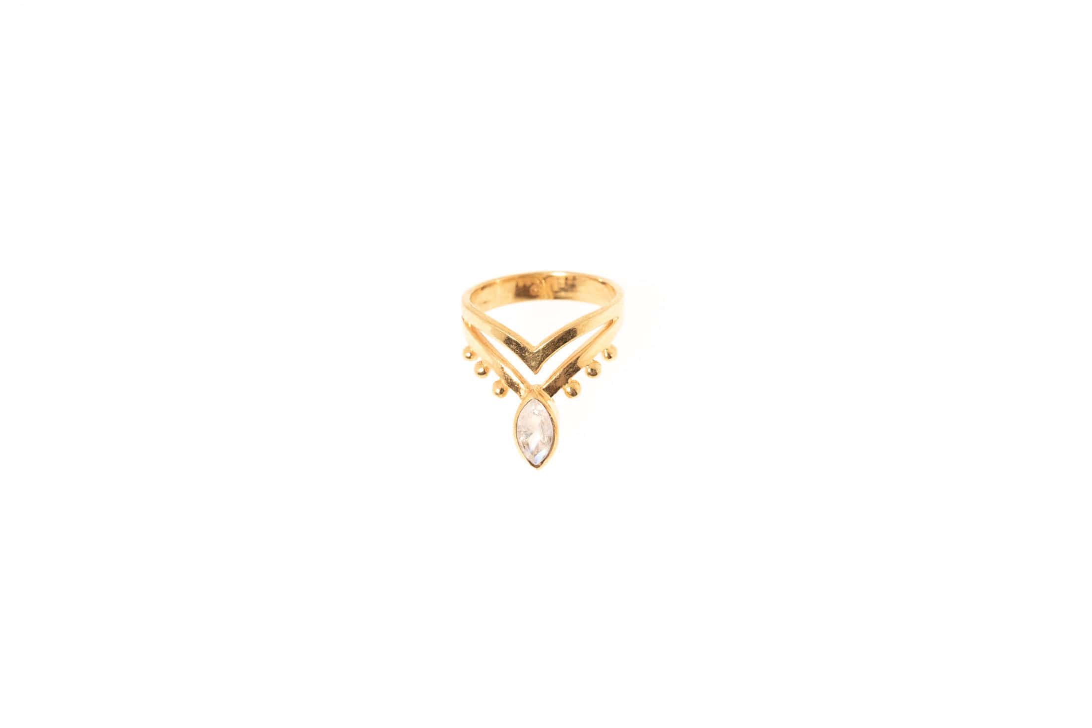 Messing Ring 24K vergoldet mit Halbedelstein Labradorit oder Mondstein