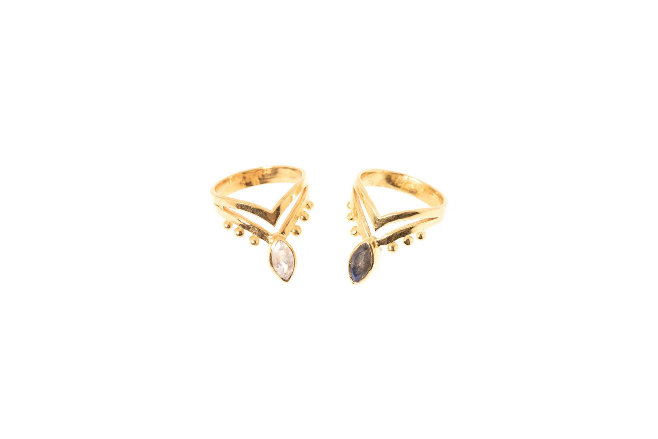 Messing Ring 24K vergoldet mit Halbedelstein Labradorit oder Mondstein