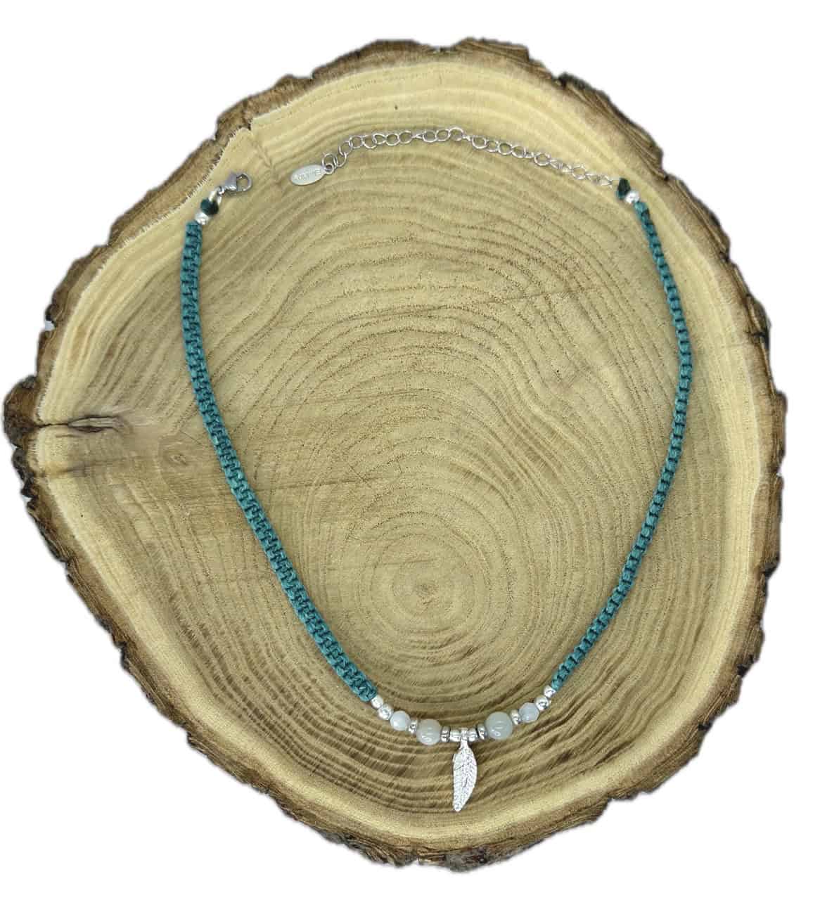 Makramee Choker "Sue Cyan Silber" mit dem Halbedelstein Mondstein