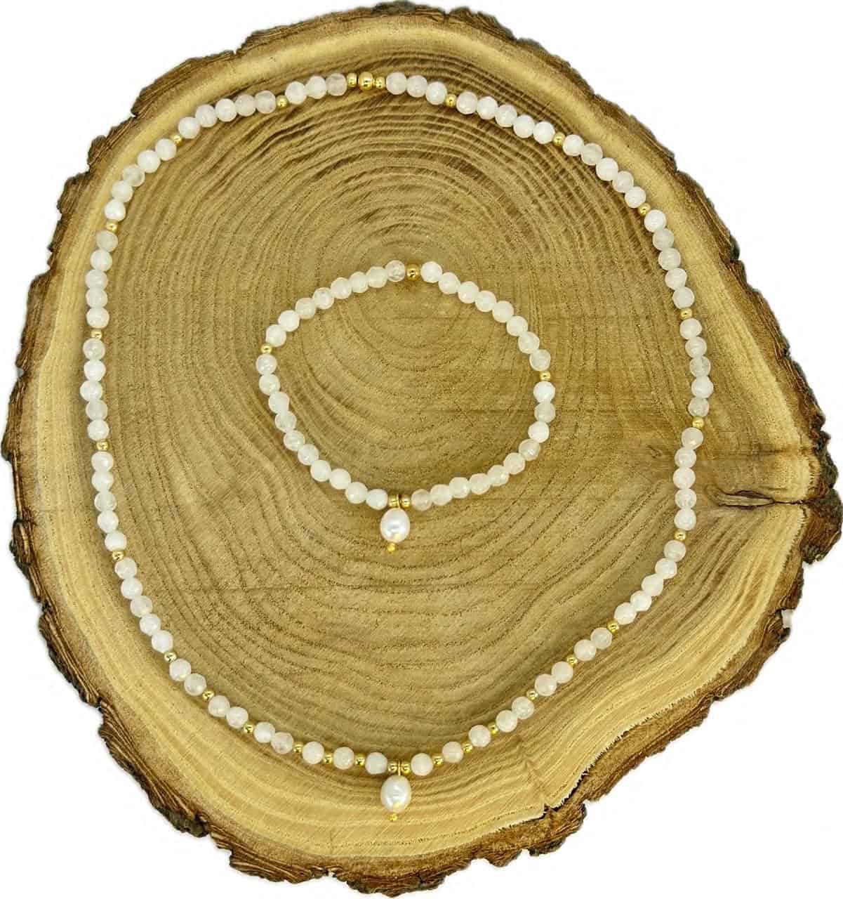 Halskette und Armband "Pearl" mit dem Halbedelstein Mondstein