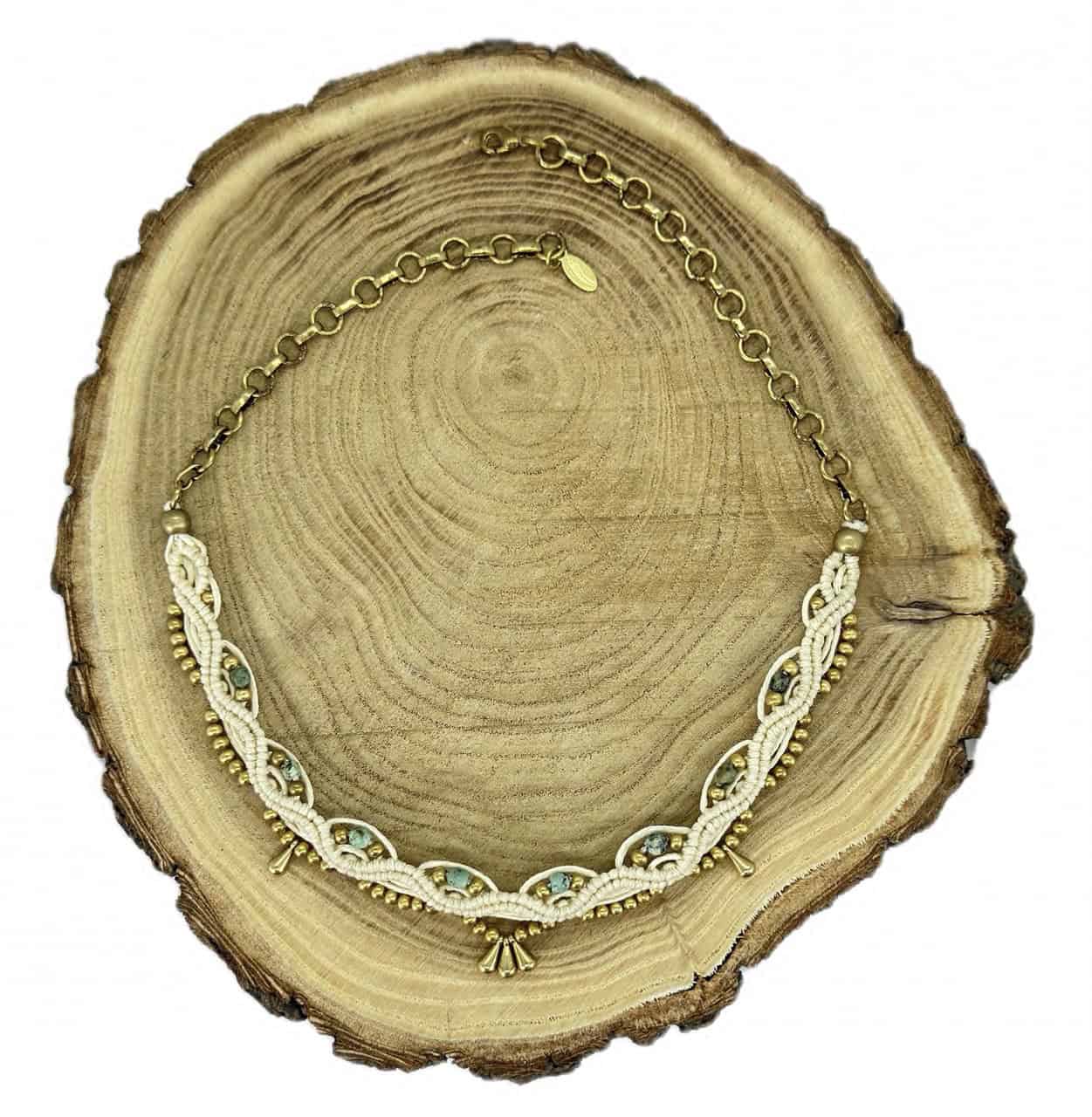 Makramee Choker "Eva Ivory" mit dem Halbedelstein Afrikanischem Türkis