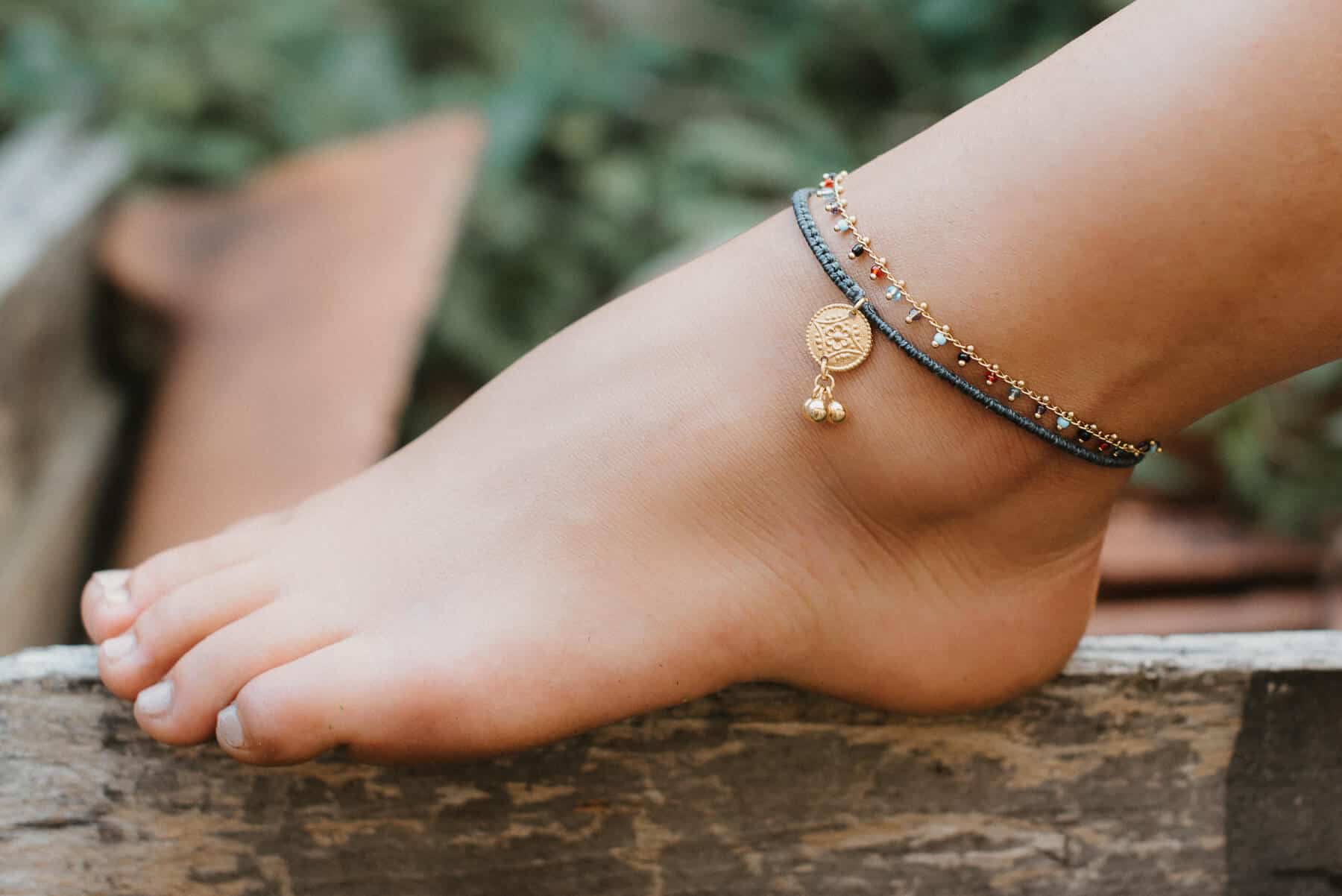 Boho-Fusskette aus Messing vergoldet.