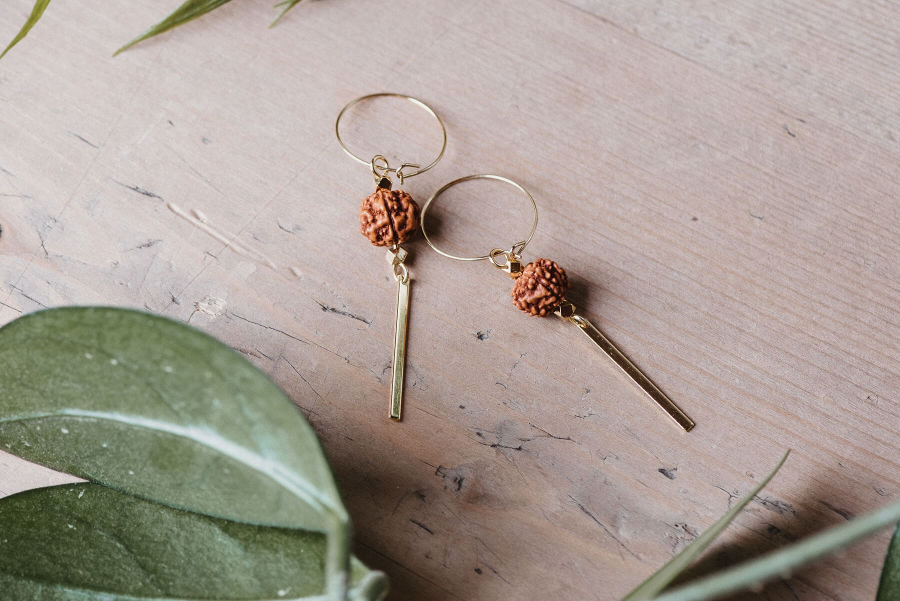 Red Velvet Gold Earrings with Rudraksha