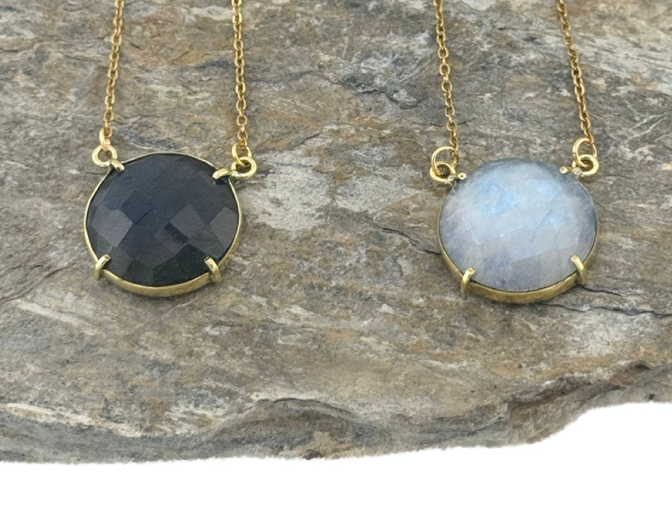 Edelsteinkette Messing Mondstein Labradorit