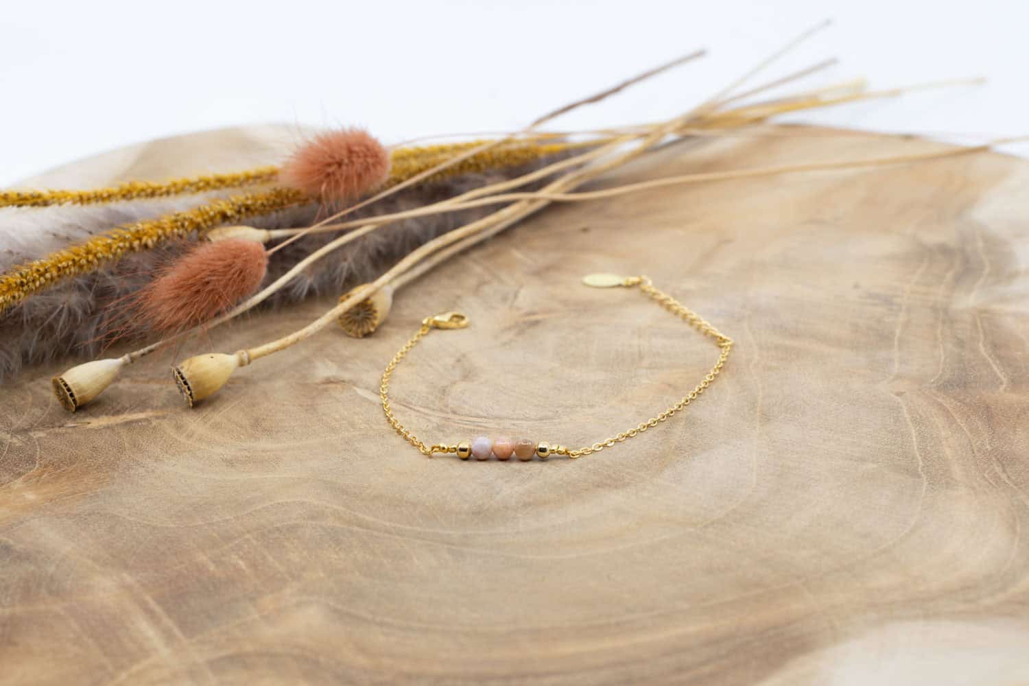 Armband Messing vergoldet mit Rosa Mondsteinen