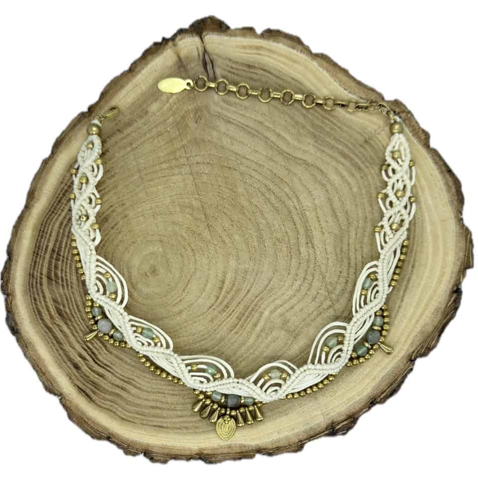 Makramee Choker "Zoe Ivory" mit den Halbedelsteinen Aventurin & Labradorit