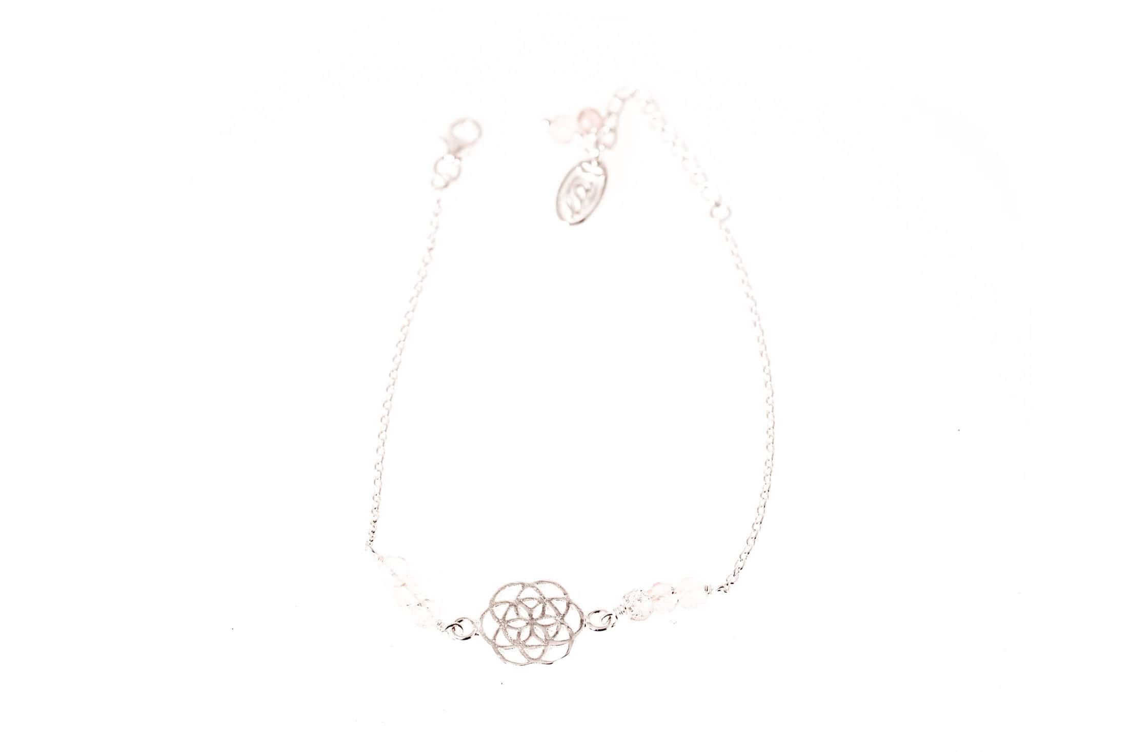 Armkette Silber 925 mit Samen des Lebens Symbol mit Rosenquarz