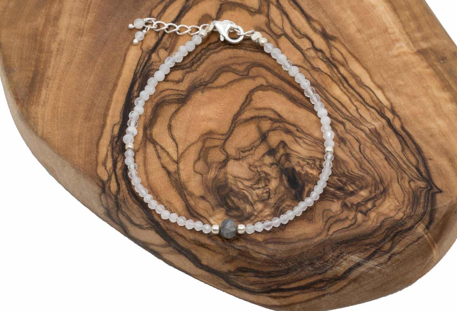 Stein Armband Silber 925 (Sterling Silber) mit Bergkristall/Rosenquarz/ Labradorit