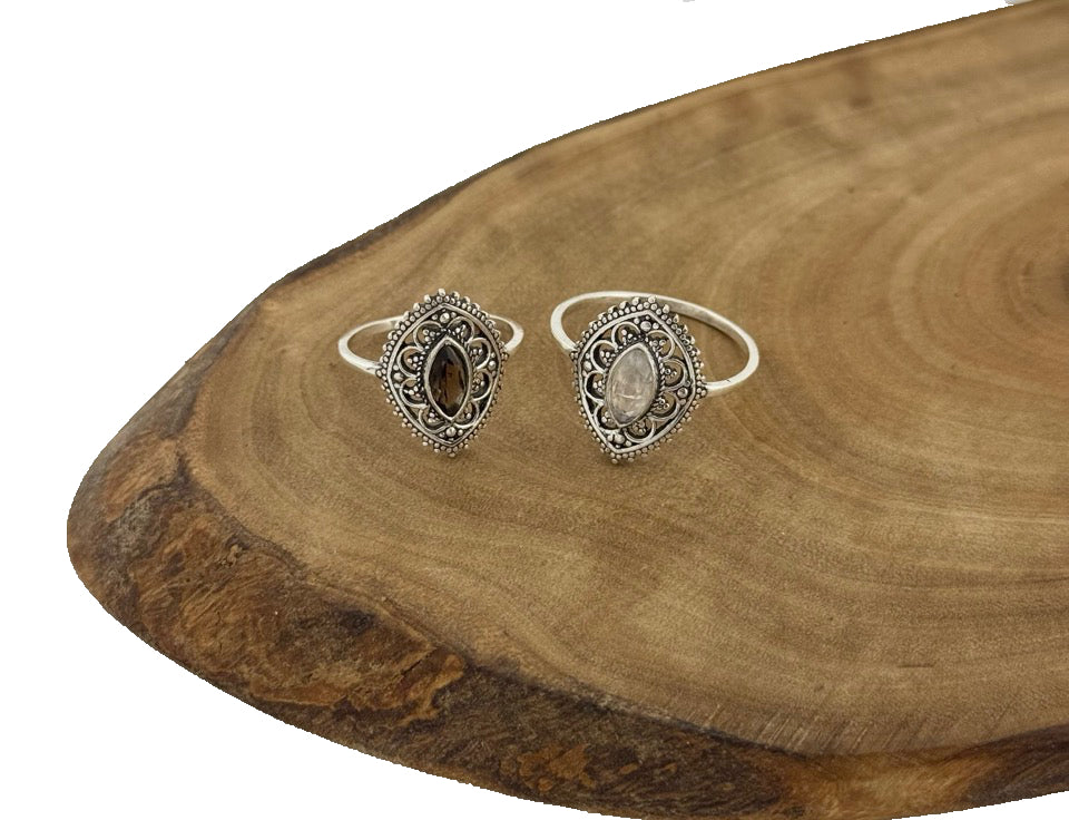 Silber Ring Mondstein Rauchquarz