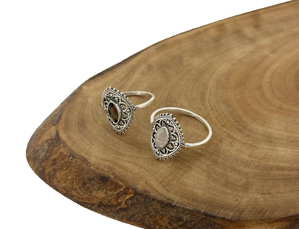 Silber Ring Mondstein Rauchquarz
