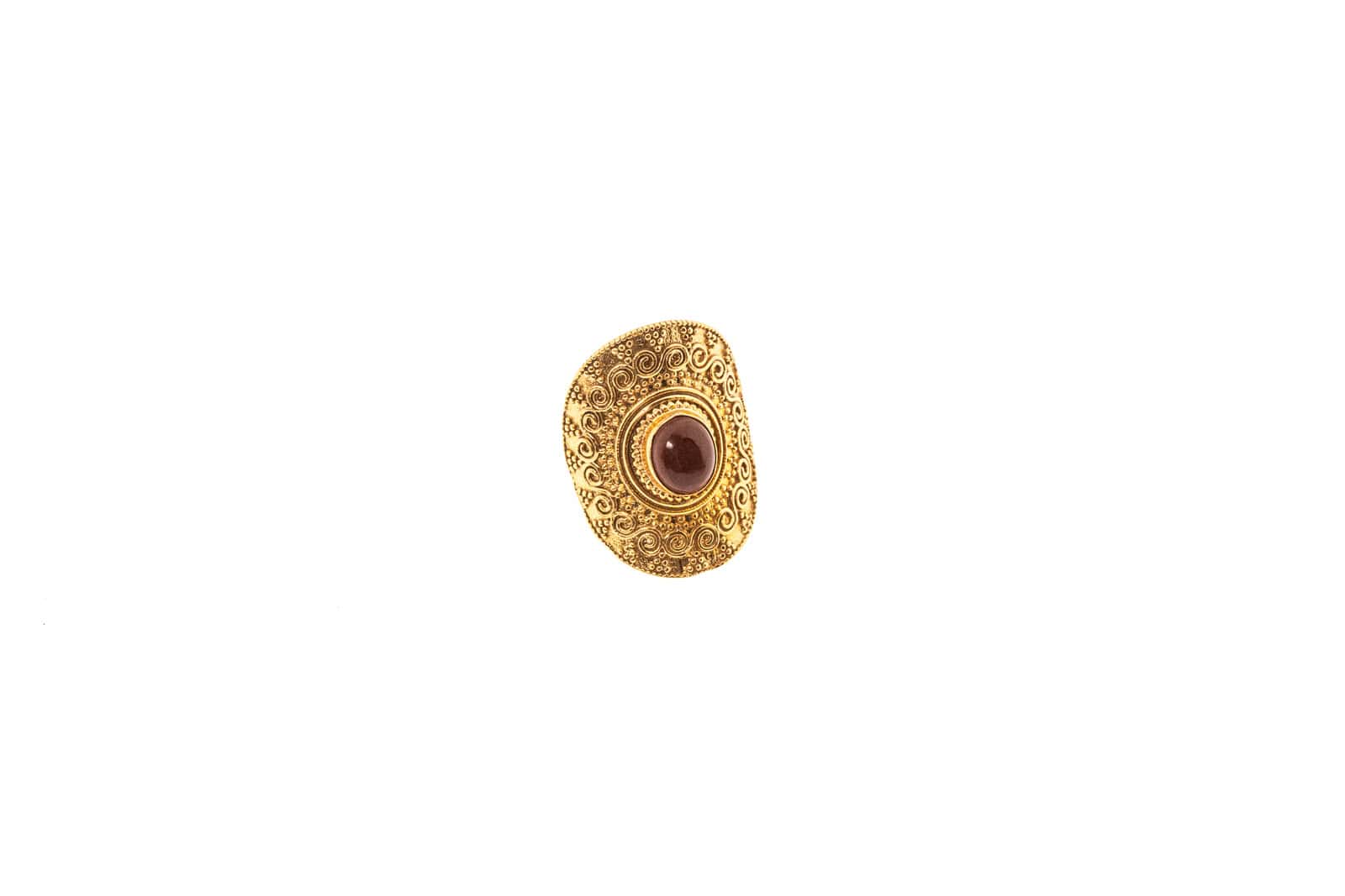 Fingerring aus Messing 24k Vergoldet mit dem Halbedelstein Roter Jaspis