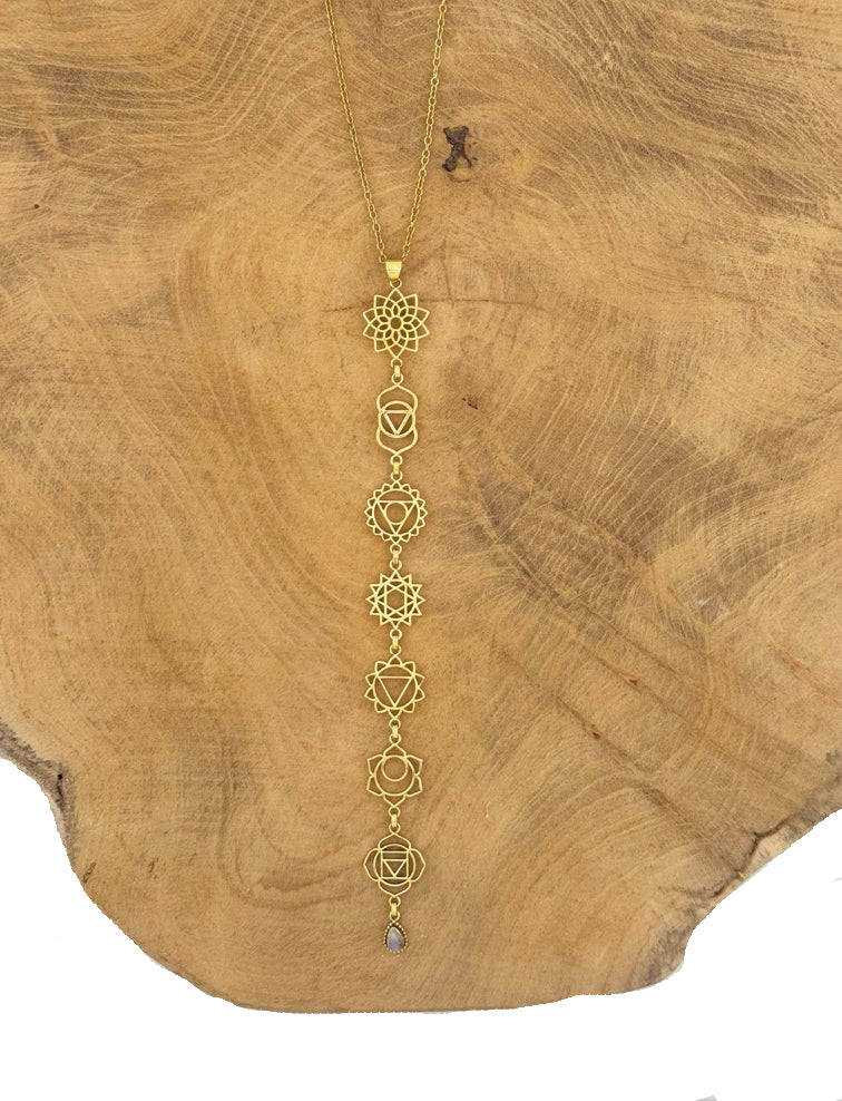 Halskette aus Messing mit den 7 Chakra Symbolen