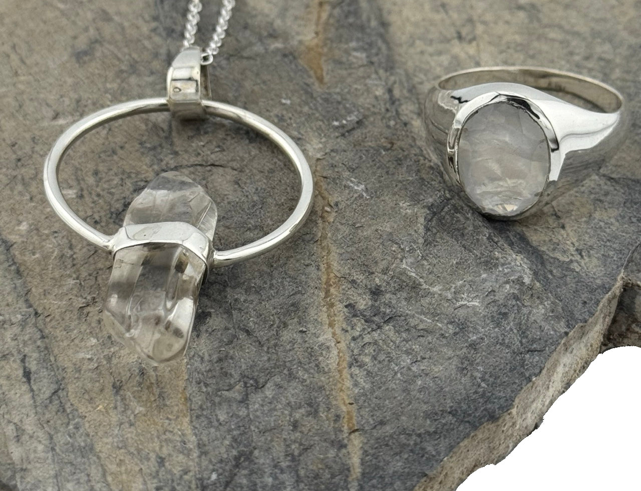 Herren Halskette Silber Bergkristall
