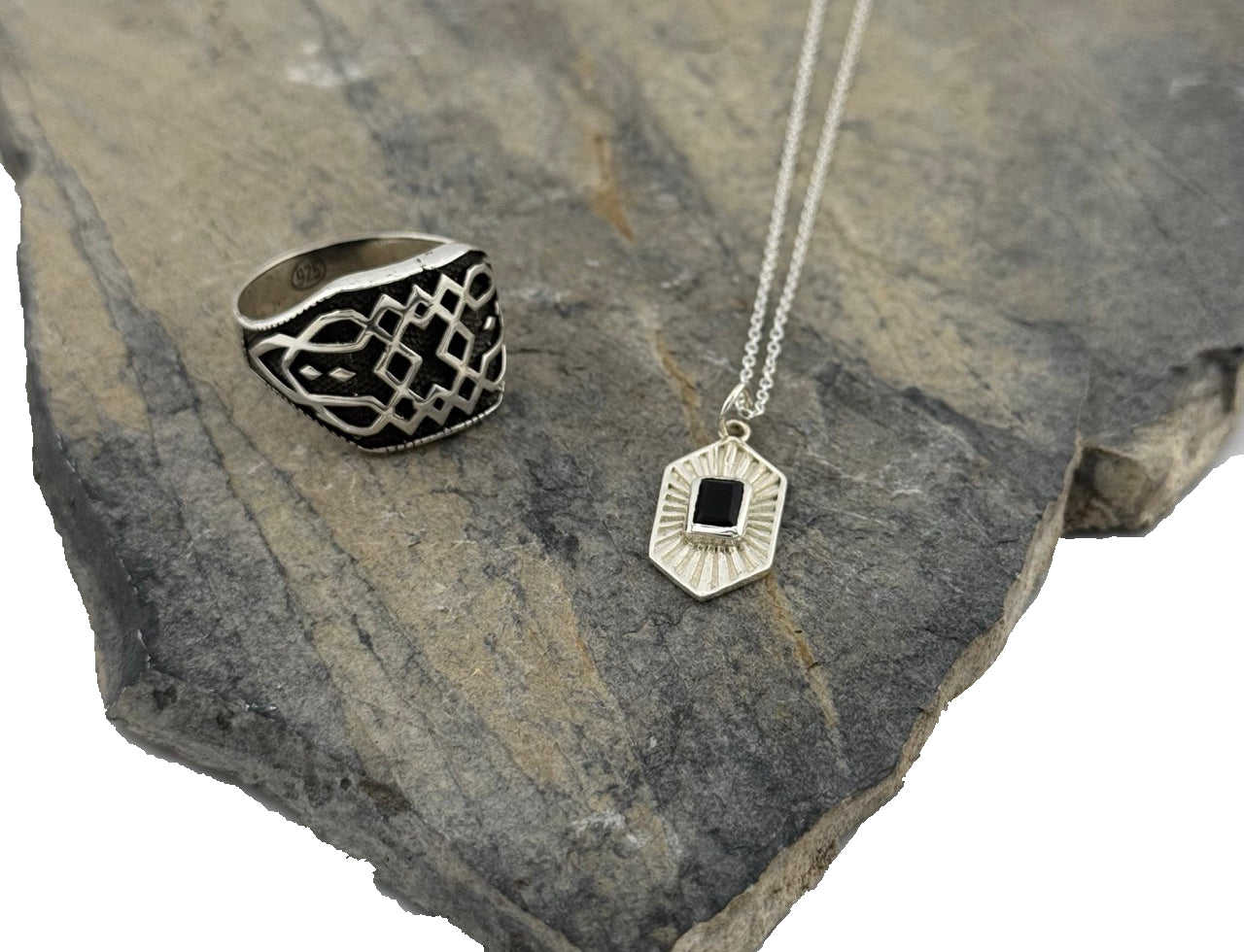 Herren Halskette Silber Onyx