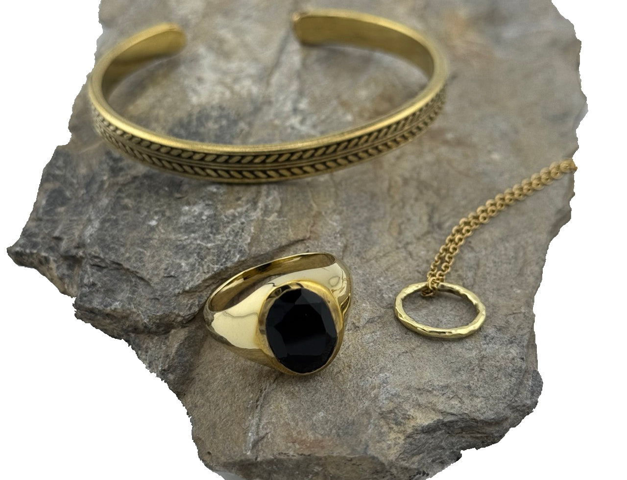 Herrenring Messing Onyx