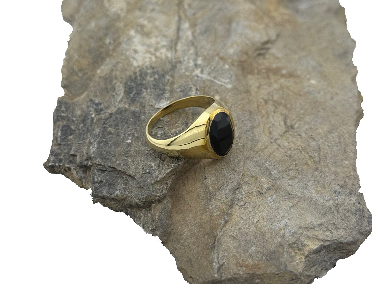 Herrenring Messing Onyx