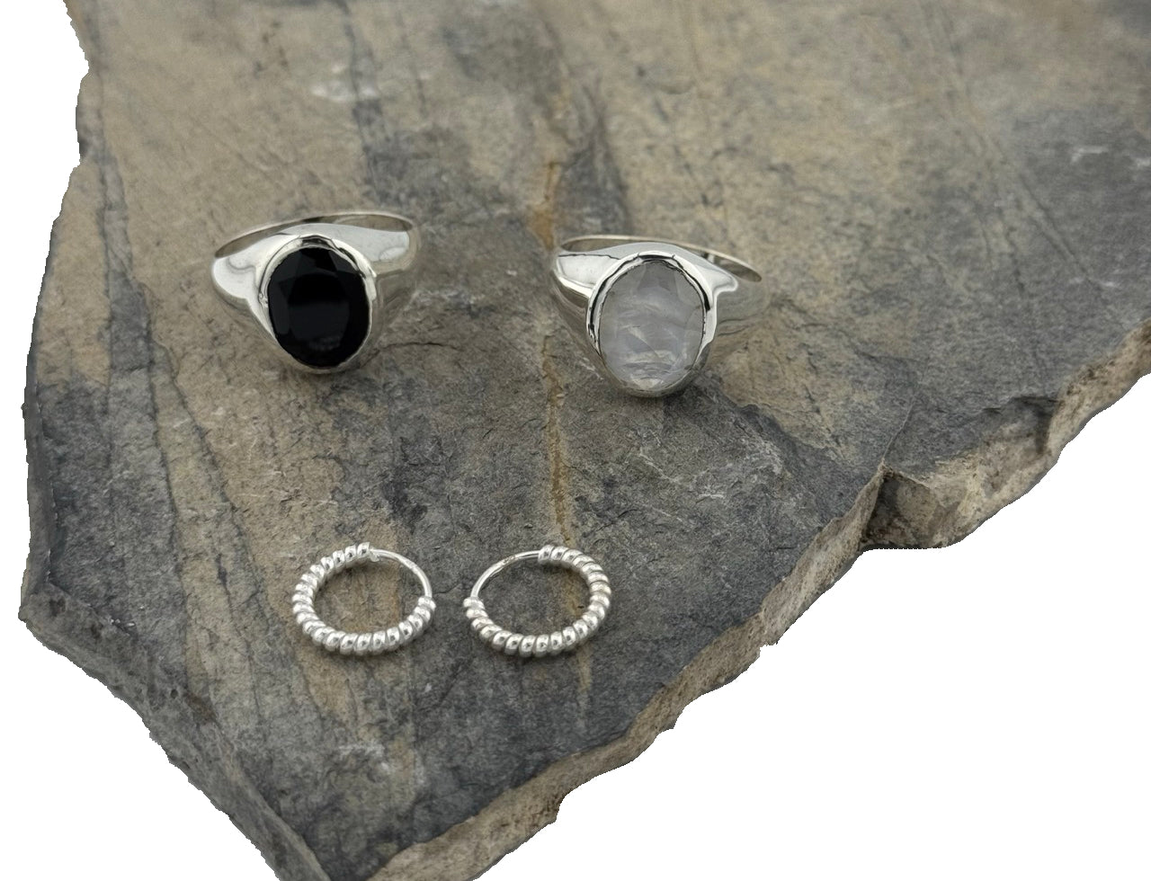 Herrenring Silber Onyx Mondstein