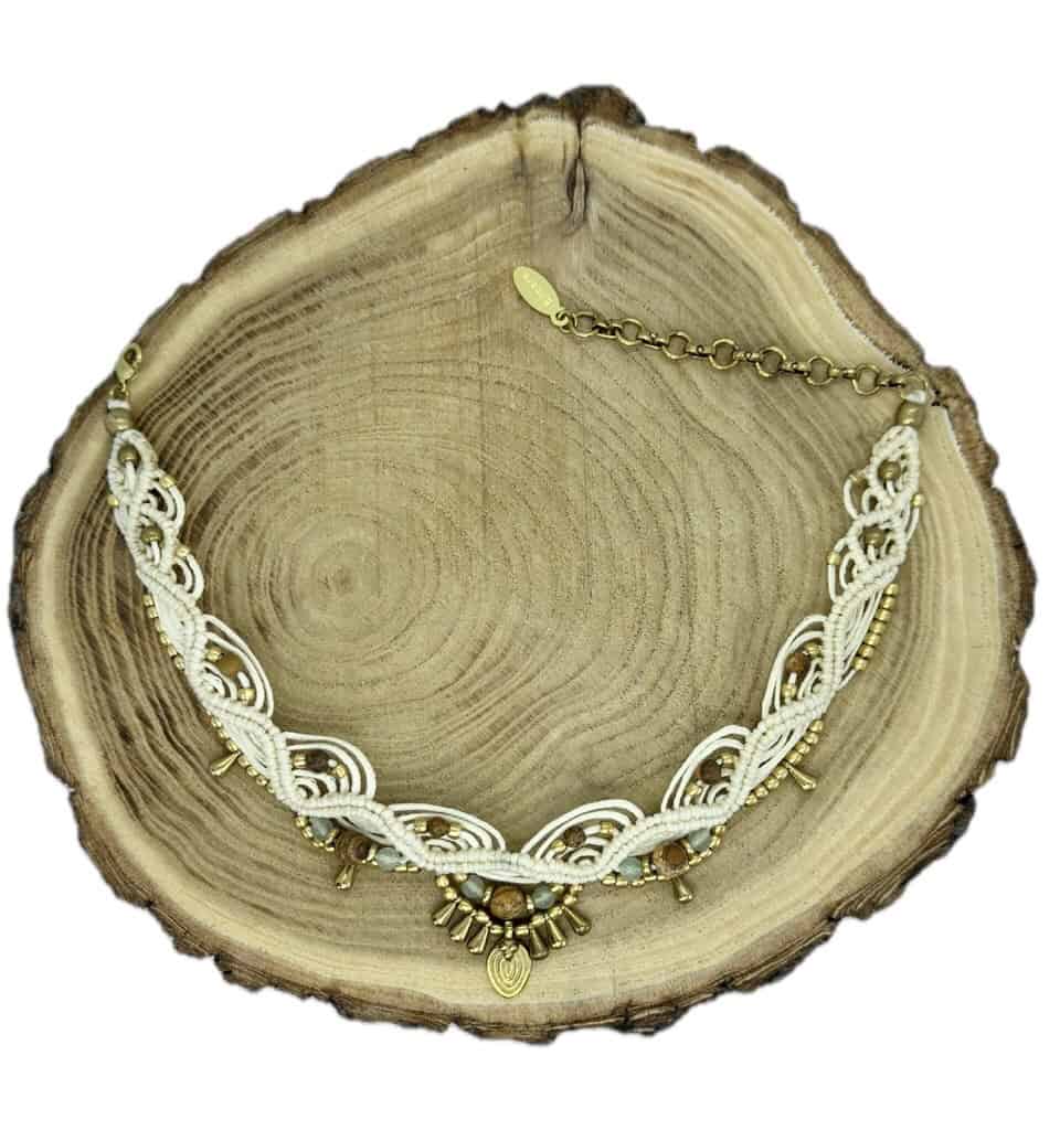 Makramee Choker "Zoe Ivory" mit den Halbedelsteinen Aventurin & Jaspis