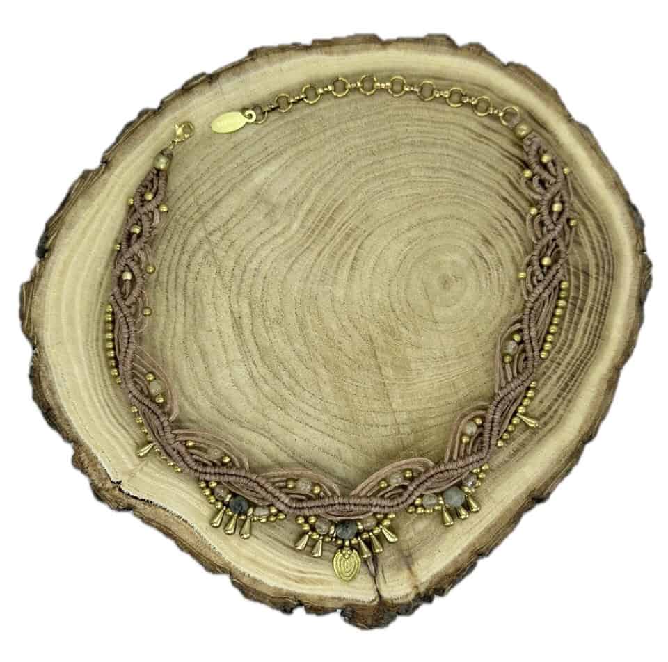 Makramee Choker "Zoe Sand" mit den Halbedelsteinen Citrin & Labradorit