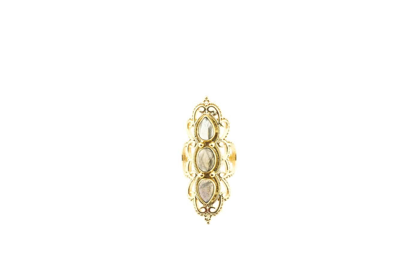 Ring Messing 24K vergoldet mit Halbedelstein Labradorit