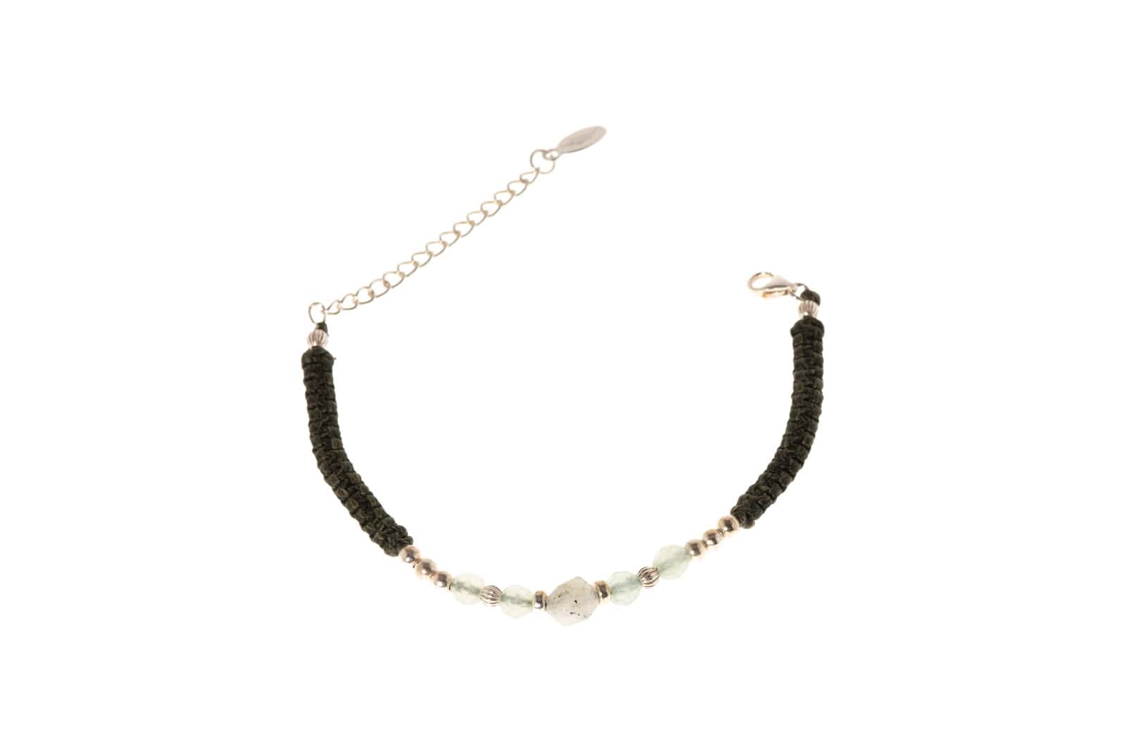 Makramee Armband in Silber 925 mit Halbedelstein Aventurin und Labradorit
