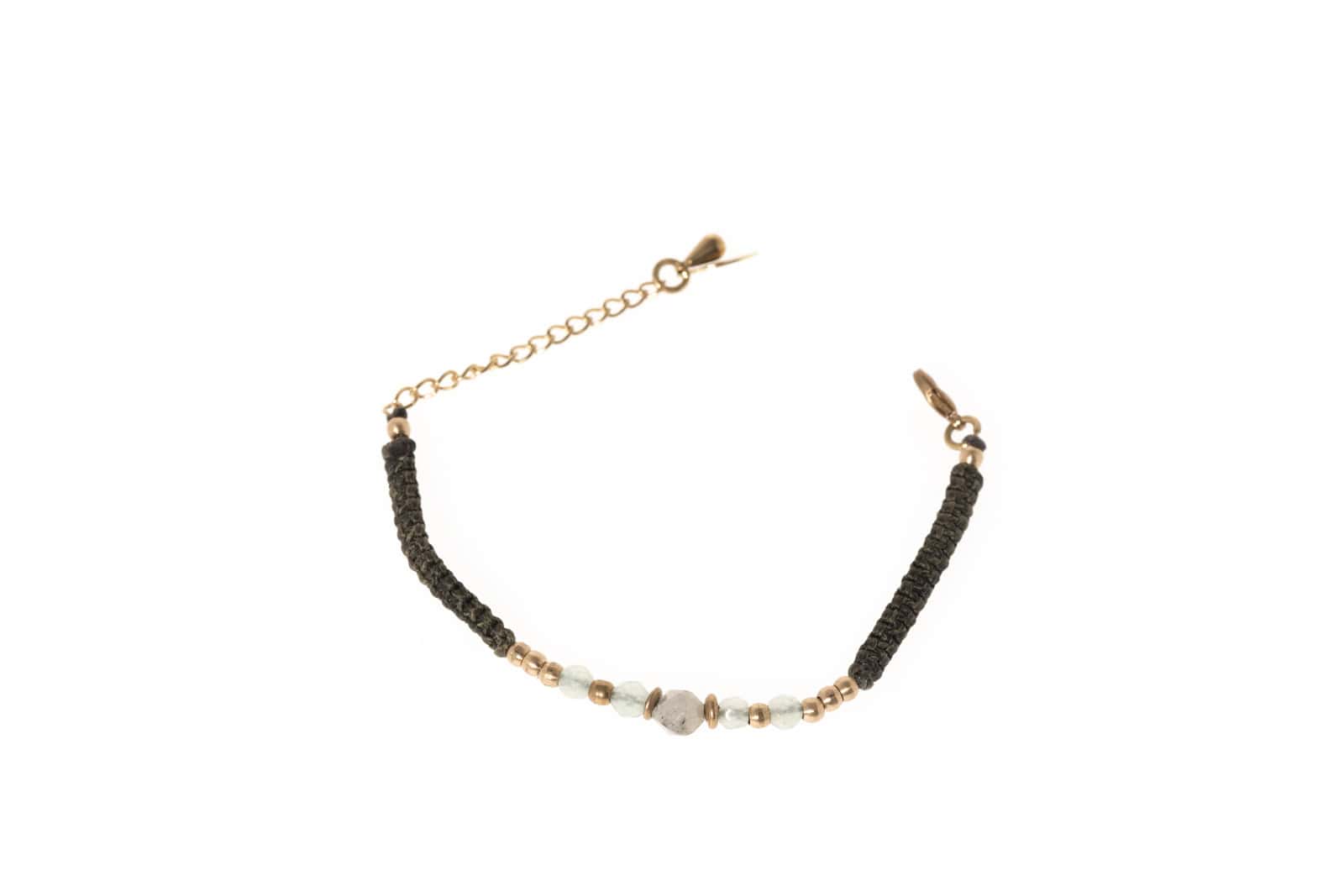 Makramee Armband mit Messing und Halbedelstein Labradorit und Aventurin