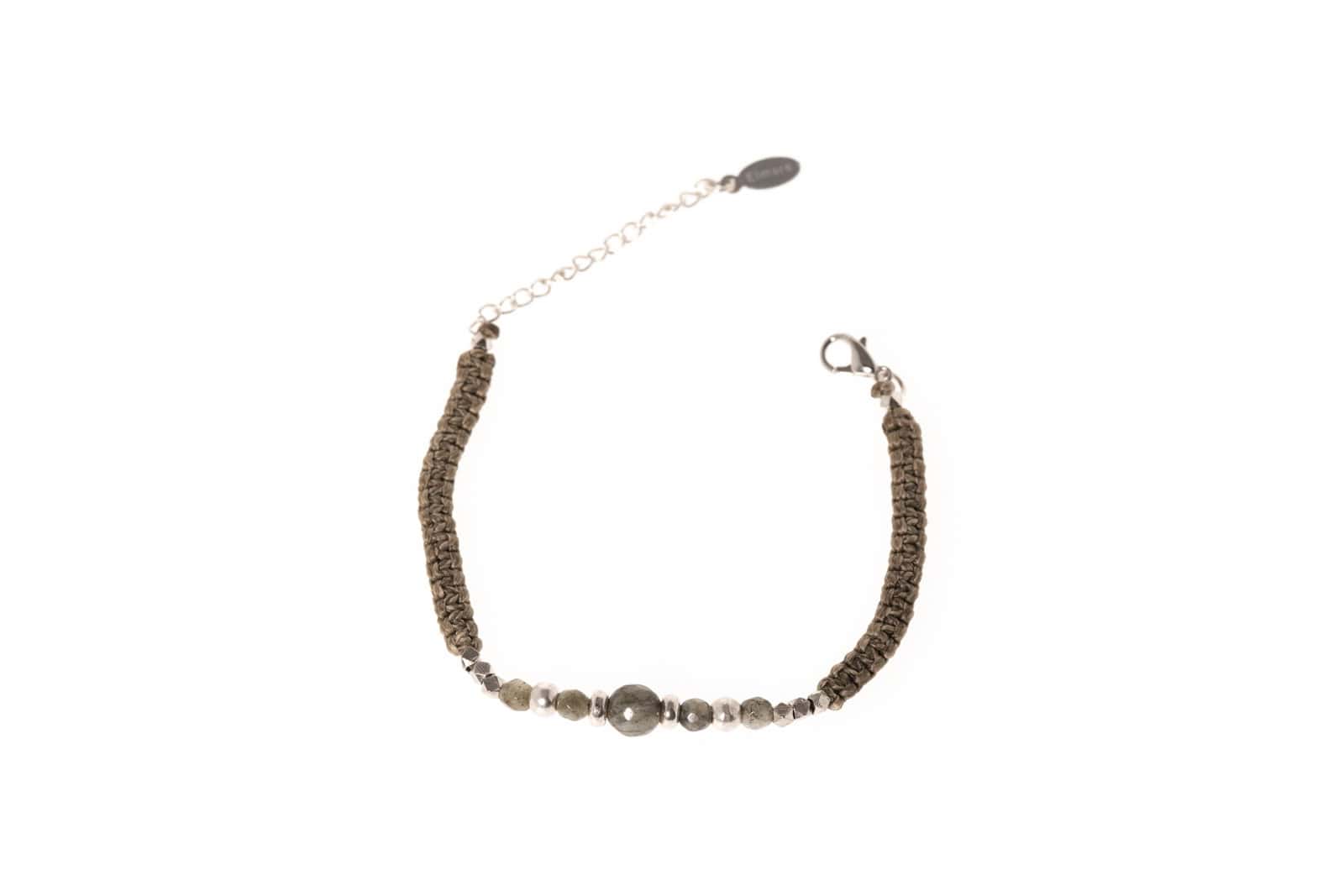 Makramee Armband in Silber 925 mit Halbedelstein Labradorit