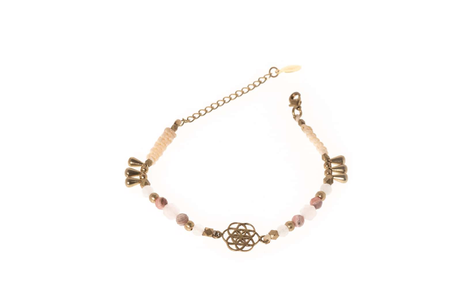 Makramee Armband Same des Lebens mit Rosenquarz und Rhodochrosite