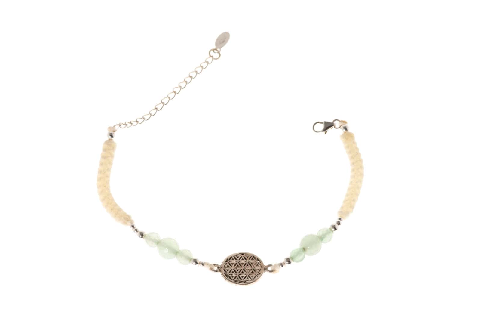 Makramee Armband Blume des Lebens mit Aventurin in Silber 925