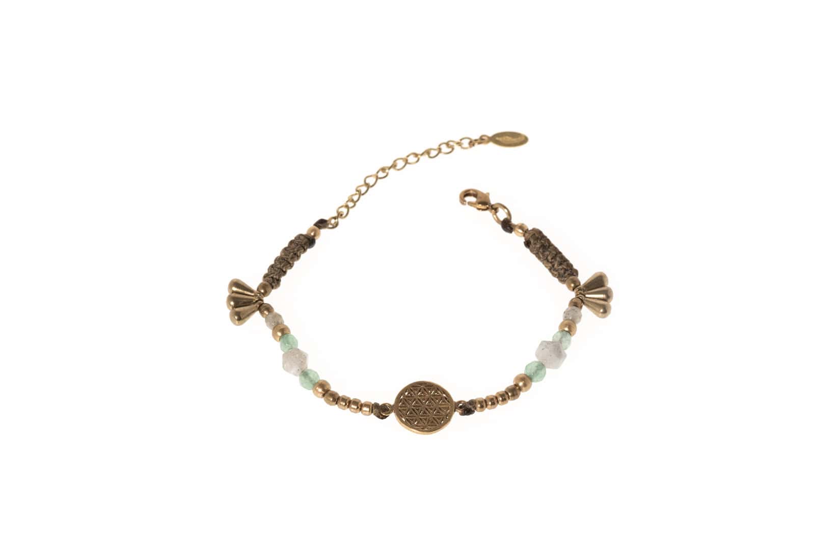 Makramee Armband Blume des Lebens mit Aventurin und Labradorit