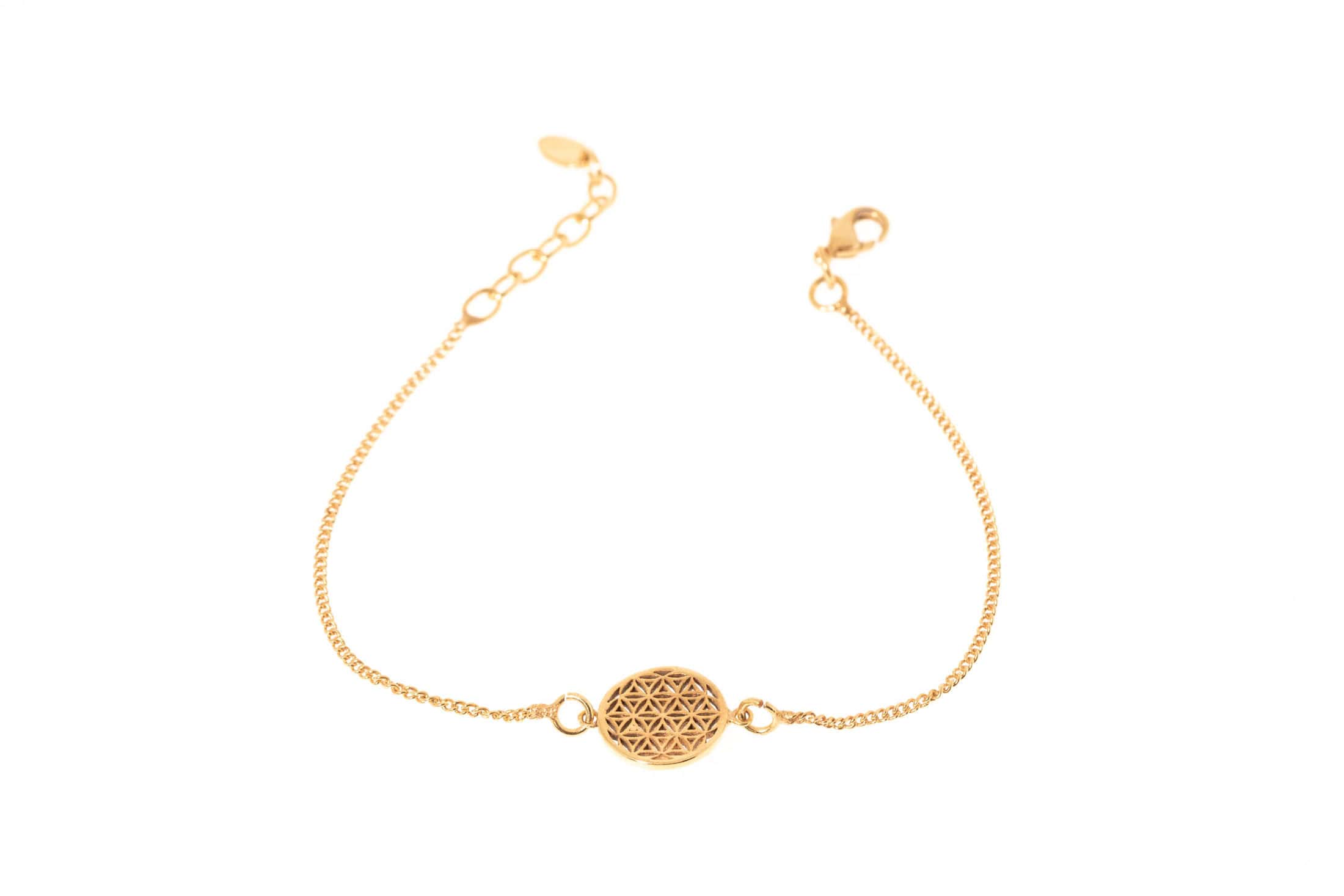 Armkette Messing 24K vergoldet mit Blume des Lebens Symbol