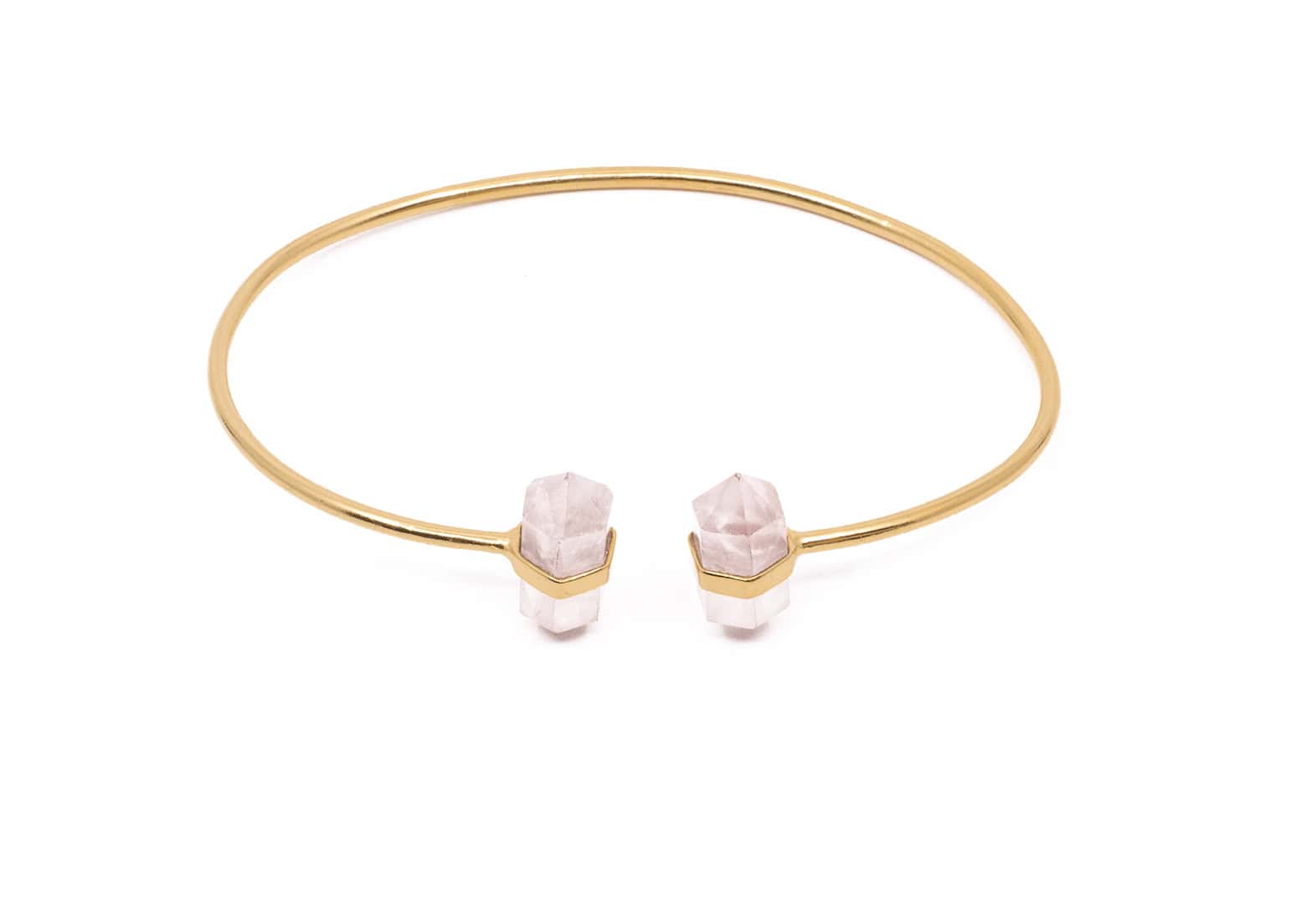Bangle aus Messing 24k Vergoldet mit Rosenquarz