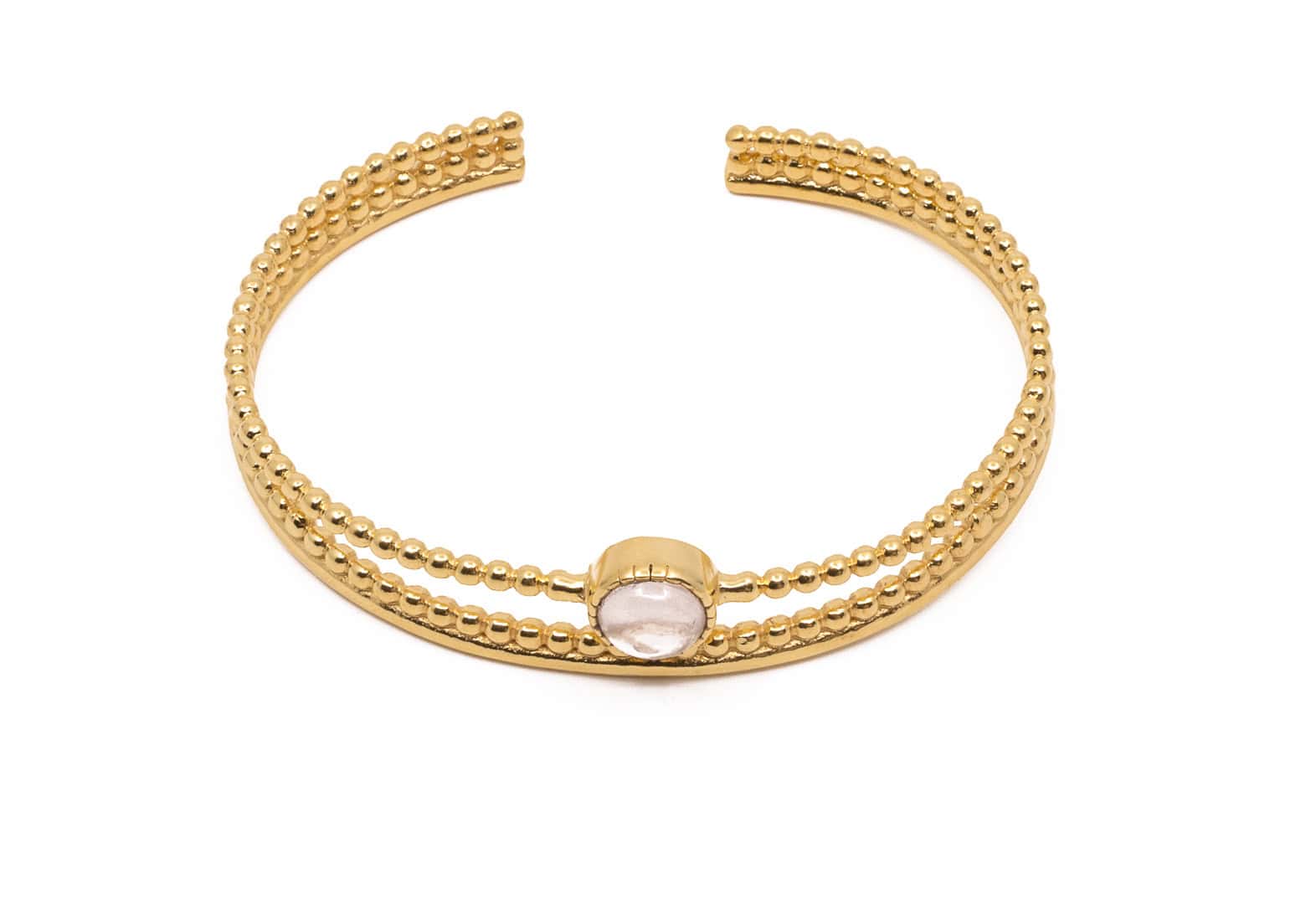 Bangle / Armreif aus Messing Vergoldet mit Halbedelstein Rosequarz