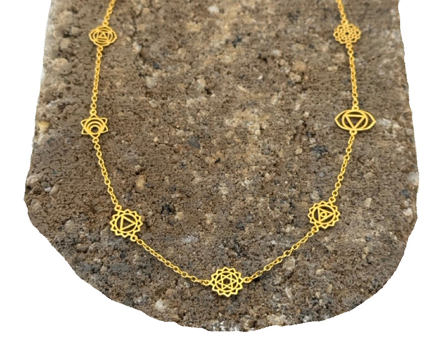 Chakra Kette vergoldet | Spirituelle Halskette mit 7 Chakrasymbolen – Elmare Jewelry