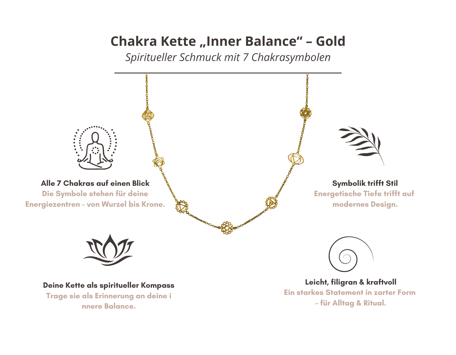 Chakra Kette vergoldet | Spirituelle Halskette mit 7 Chakrasymbolen – Elmare Jewelry