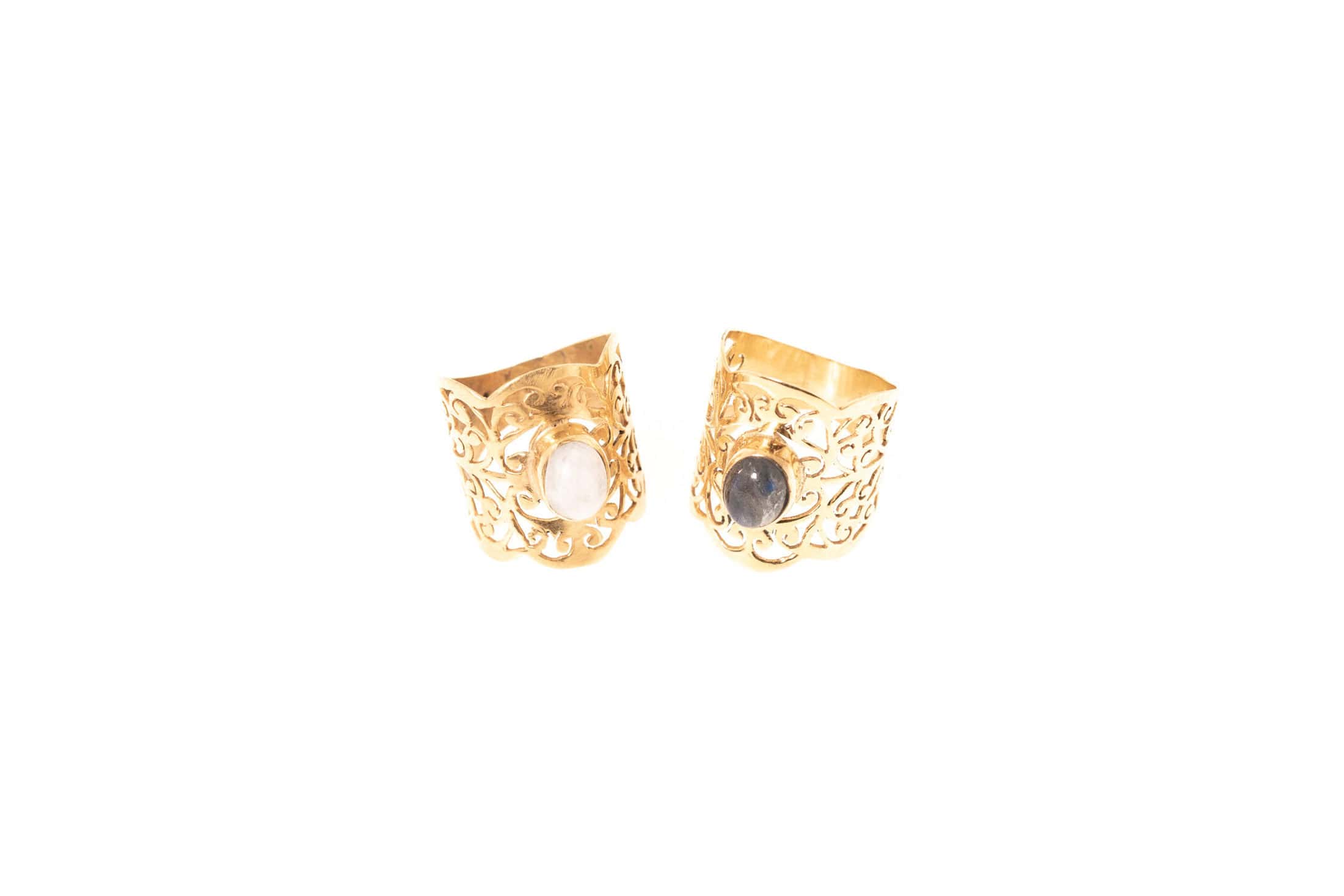 Fingerring aus Messing 24k Vergoldet mit Halbedelstein, in 2 Varianten