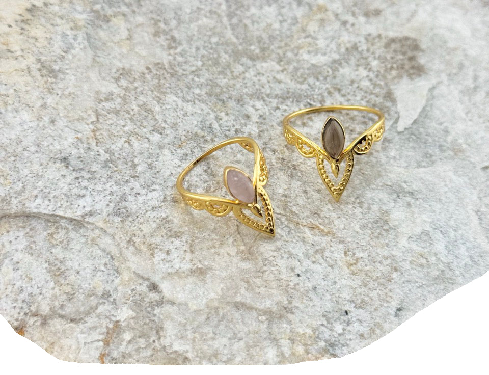 Fingerring aus Messing 24k Vergoldet mit Halbedelstein in 2 Varianten G-R29