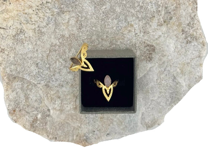 Fingerring aus Messing 24k Vergoldet mit Halbedelstein in 2 Varianten G-R29
