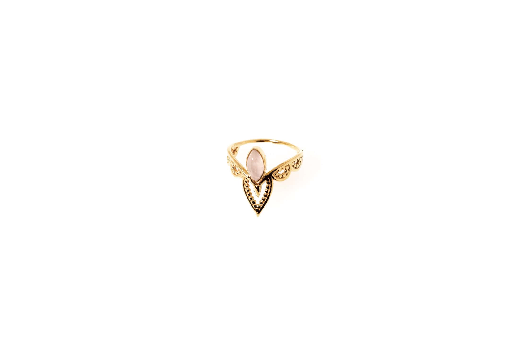 Ring Petal vergoldet mit Rosenquarz oder Rauchquarz