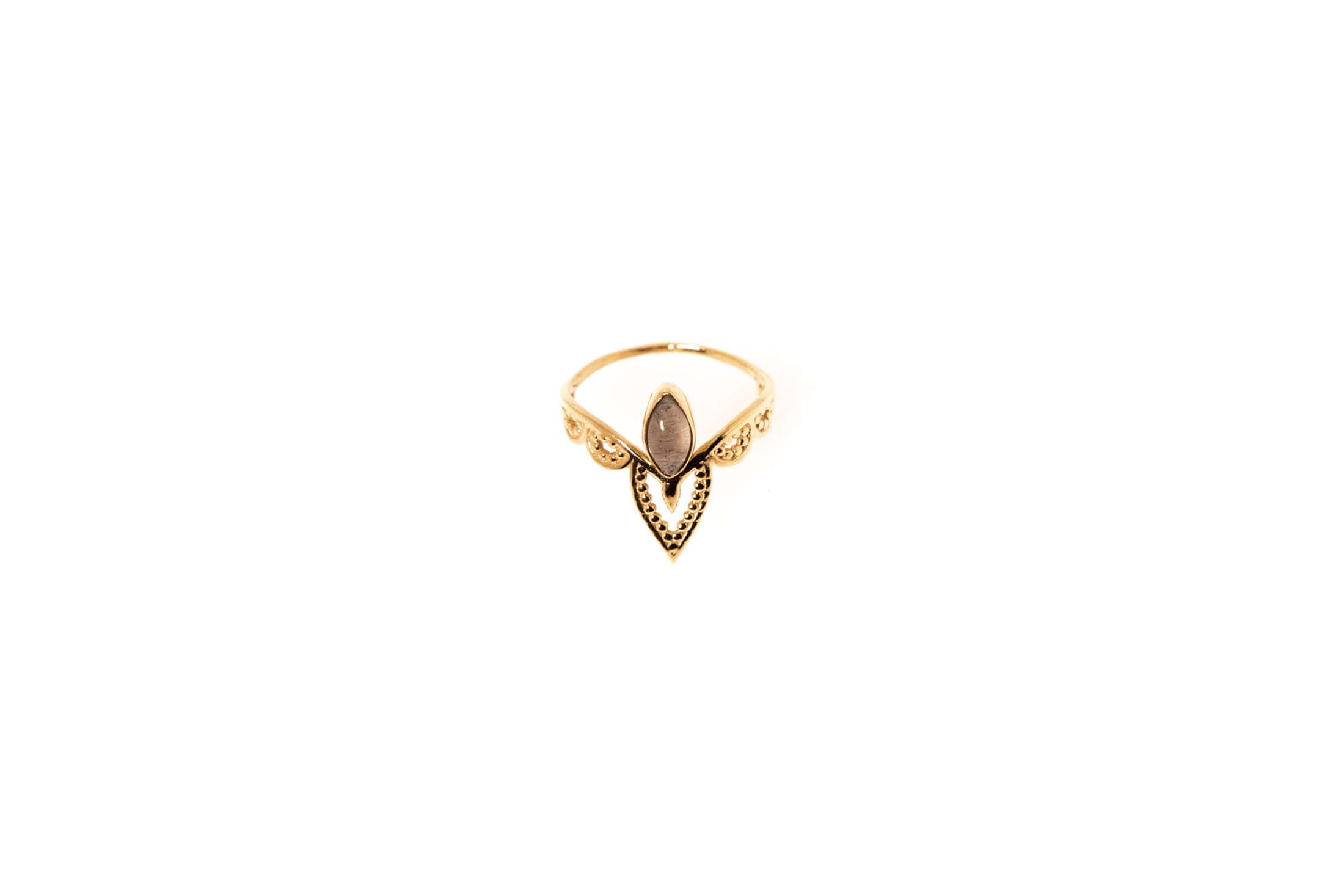 Ring Petal vergoldet mit Rosenquarz oder Rauchquarz